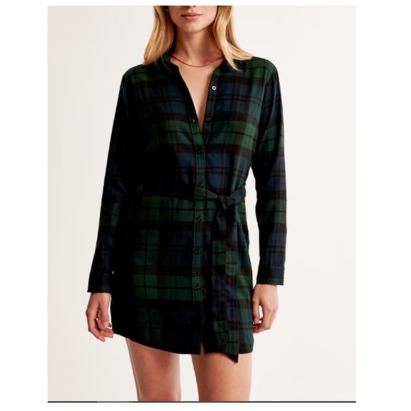 Abercrombie & Fitch Dresses & Skirts - Abercrombie & Fitch Green Plaid Shirt Dress w/ Tie Waist
